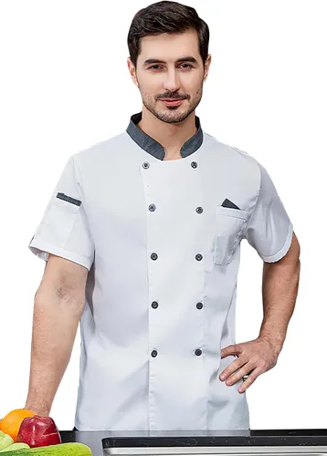 Miniatura 5 de Chaqueta de chef unisex con doble botonadura trasera, malla completa, ligera, costura de color, uniforme de chef