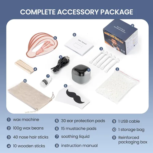 Miniatura 8 de Kit de cera nasal para hombre, mini calentador de cera para depilación, mini kit de cera para nudos y orejas, cuentas de cera de 3.53 onzas, 40 Gris