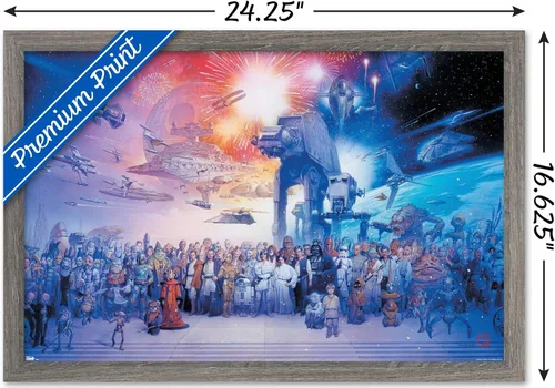 Miniatura 3 de Star Wars: Saga - Póster de pared de galaxia, 22.4 pulgadas de largo x 14.7 pulgadas de ancho, versión enmarcada de madera de granero