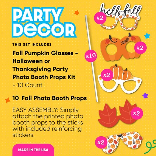 Big Dot of Happiness Parche de calabaza de 10 piezas, accesorios de fotografía con temática de calabaza, decoraciones de fiesta de otoño para