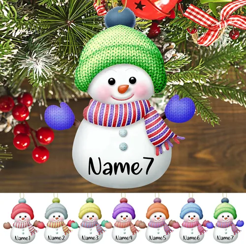 Miniatura 14 de Adornos de Navidad personalizados para la familia, 7 piezas de muñecos de nieve de Navidad personalizados con nombres, decoración colgante
