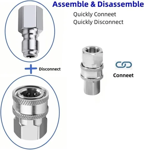 Miniatura 5 de Accesorios de conexión rápida para lavadora a presión, pistola rociadora de acero inoxidable NPT de 3/8 pulgadas, kit de desconexión rápida