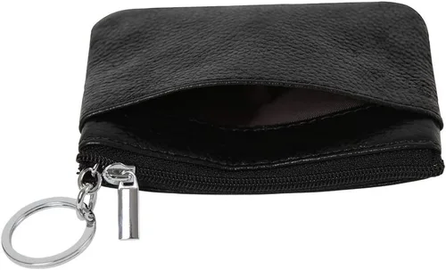Miniatura 3 de Monedero de cuero auténtico para mujer, con llavero