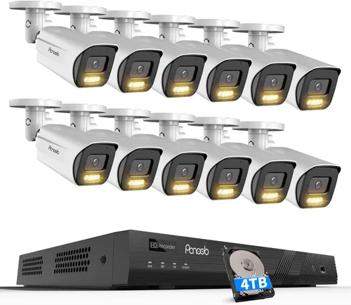 Sistema de cámara de seguridad 4K 16 canales 4TB HDD, 12 cámaras IP comerciales PoE de 8MP con visión nocturna a color, audio de 2 vías, detección