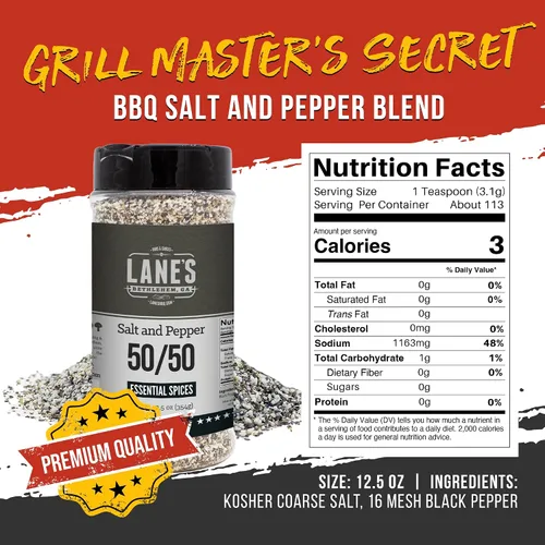 Miniatura 2 de Lane's Sal y Pimienta Gruesa 50/50, 12.5 onzas - Mezcla Clásica de Sal Kosher y Pimienta Negra Gruesa 16 Mesh para Cocinar y Asar a la Parrilla