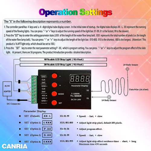 Miniatura 5 de Luz de escalera de color con sensor bidireccional de agua que fluye, sensor de movimiento, controlador LED, tira de luz flexible de 12 V, 16.4 pies