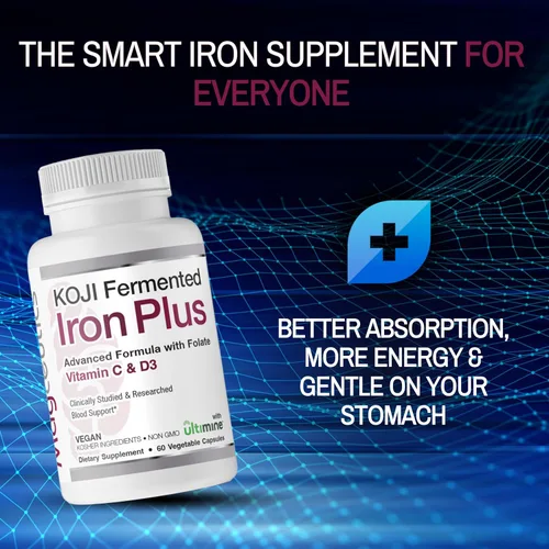 Miniatura 4 de Koji Fermented Iron Plus - Suplemento de hierro con vitamina C, vitamina D3 y folato para apoyo sanguíneo, fácil de absorber y biodisponible, apto