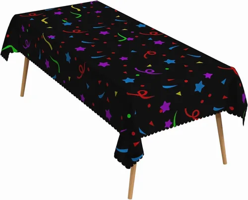 Miniatura 8 de Mantel rectangular de fiesta de 52 x 70 pulgadas, colorido con diseño de estrellas, lunares amarillos, lavable, duradero, para fiestas