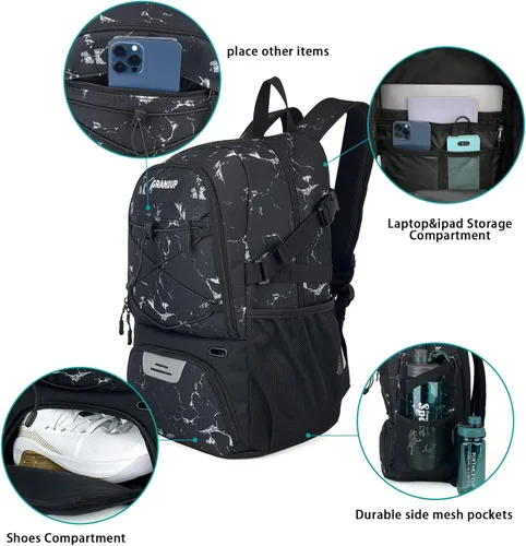 Miniatura 2 de GRANDUP - Mochila de baloncesto con compartimento para pelota y zapatos. Adecuada para voleibol, fútbol, natación, gimnasio, viajes y escuela