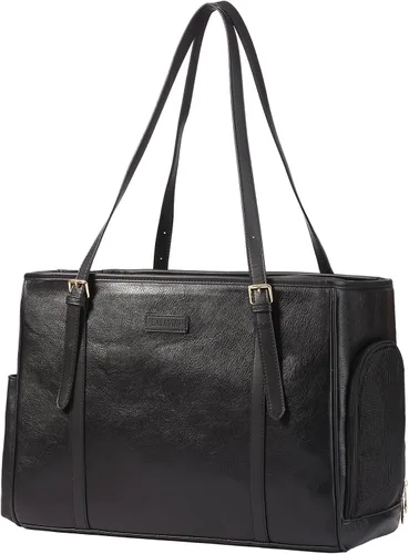 Lasaviin - Bolso para Perros de Moda, Transportador de Mascotas de Cuero para Perros Pequeños, Gatos y Cachorros, Bolso de Mano Portátil Aprobado