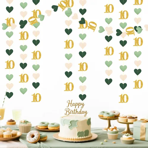 Miniatura 13 de Decoraciones negras de cumpleaños número 10, guirnalda de estrellas centelleantes con diseño de círculos, telón de fondo metálico para niñas, niños
