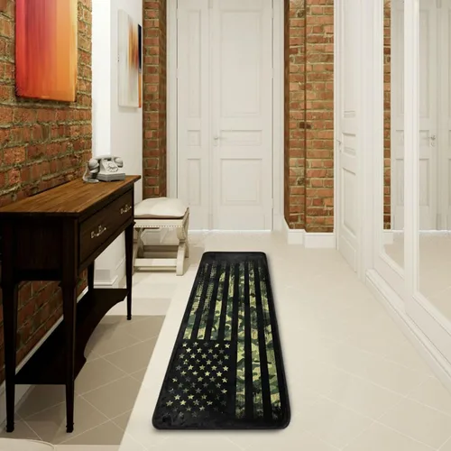 YETTASBIN Alfombra de camino con bandera estadounidense de camuflaje, antideslizante, grande, antifatiga, para cocina, baño, sala de estar, entrada,