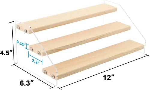 Miniatura 2 de Organizador de especias Homakover de acrílico y madera en niveles - Organizador de 3 niveles transparente para gabinete de cocina y almacenamiento 3