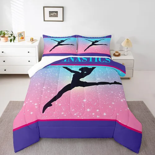 Edredón de gimnasia tamaño individual para niñas, juegos de ropa de cama de cielo estrellado para niños y adolescentes, edredón con temática de