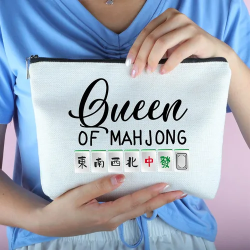 Miniatura 5 de Queen Of Mahjong - Bolsa de maquillaje con cremallera para viajes, bolsa de cosméticos Mahjong, regalo para amantes de Mahjong, mujeres, hermana
