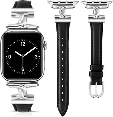 Miniatura 18 de MOINSPIRE - Correa de cuero compatible con correas de Apple Watch para mujeres 38/40/41/42/44/45/46/49 mm, elegante correa de cuero de diseñador