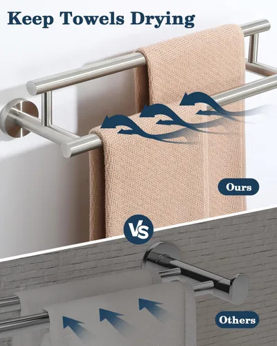 Miniatura 5 de Alise Toallero doble de níquel cepillado, toallero de 16 pulgadas para baño montado en la pared, toallero de baño de acero inoxidable SUS304
