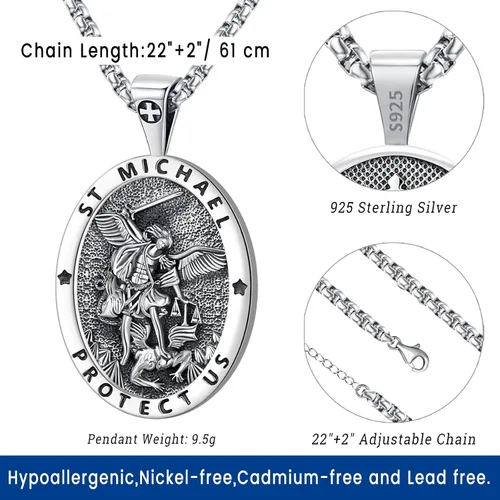 Miniatura 180 de Eusense Saint Necklace Sterling Silver 925 Protection Jewelry for Men Women Patron St Medals Amulet Pendant
