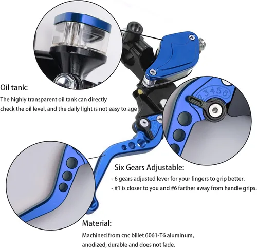 Miniatura 2 de Palanca de bomba de freno y embrague de motocicleta con cilindro maestro hidráulico dual y reservorio de 7/8" 22mm, pistón universal CNC compatible