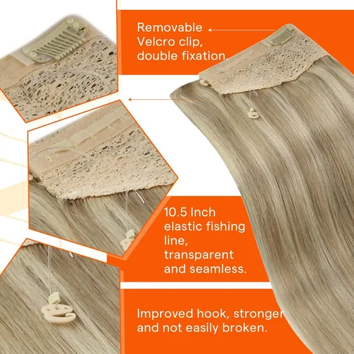 Miniatura 3 de Sunny - Extensiones de cabello humano real, con cable/hilo y clips ajustables, aplicación invisible, 2.82 onzas, 12 pulgadas, color rubio cenizo