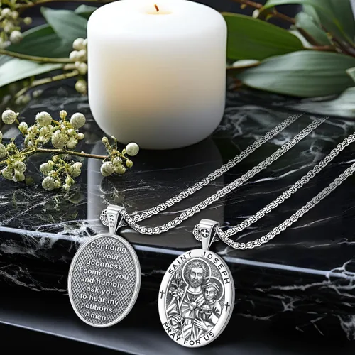 Miniatura 90 de Eusense Saint Necklace Sterling Silver 925 Protection Jewelry for Men Women Patron St Medals Amulet Pendant