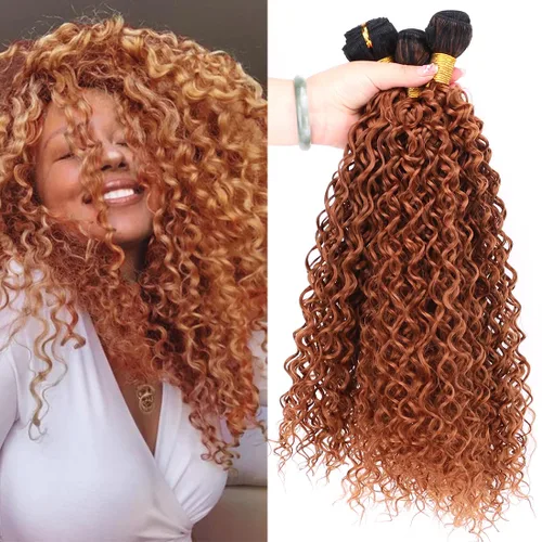 Extensiones de cabello sintético rizado afro marrón de 18, 20, 22 pulgadas, ombré, tejido rápido, extensiones de cabello de fibra de alta