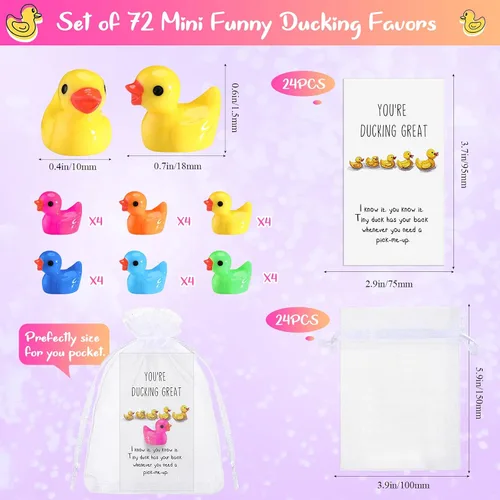 Miniatura 2 de Unittype 24 piezas de regalos inspiradores, mini patos de resina a granel con tarjetas de texto "You're Great", bolsas de organza, regalos
