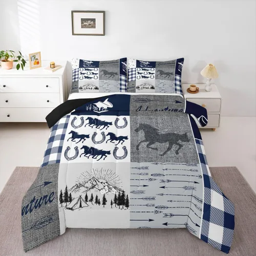 Miniatura 137 de Juego de edredón de oso y ciervo, tamaño individual, ropa de cama de animales salvajes de caza, colcha rústica de cabaña, casa de campo, cuadros