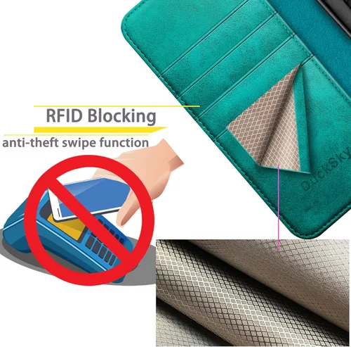 Miniatura 4 de DuckSky Funda tipo cartera de cuero genuino para Samsung Galaxy S22 Ultra 【Bloqueo RFID】【4 tarjeteros de crédito】【Cuero auténtico】 Funda protectora