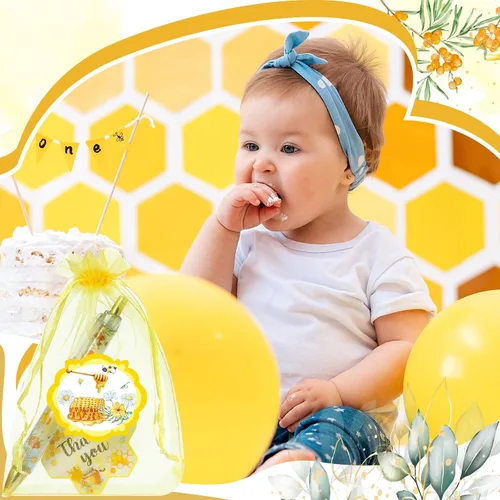 Miniatura 6 de Chuangdi 50 juegos de regalos de baby shower para invitados, incluye 50 bolígrafos, tarjetas de agradecimiento y bolsas de organza, Abeja