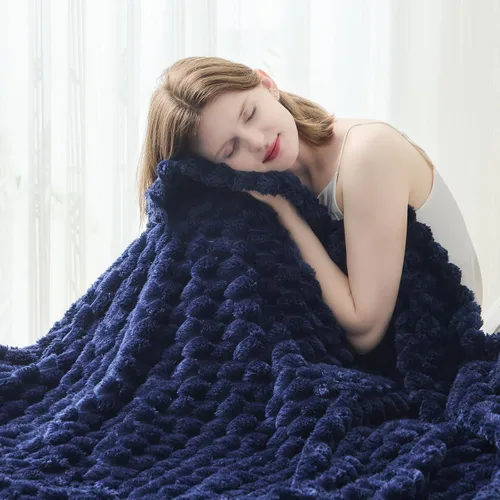 Miniatura 31 de NEWCOSPLAY Manta de Tiro Súper Suave Aqua Franela Sedosa Premium Forro Polar Jacquard Acanalado 3D Ligero Manta de Cama Uso en Todas las Estaciones