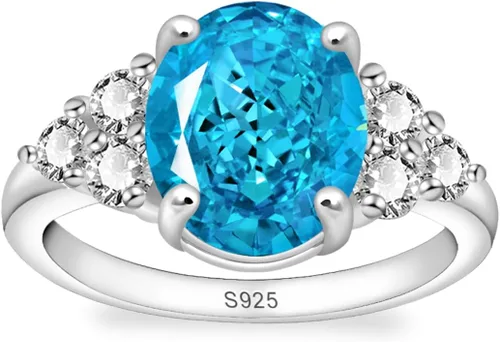 Miniatura 6 de Anillos de compromiso ovalados de 3 quilates para mujer, anillos de plata de ley 925, anillos clásicos ovalados grandes de circonita cúbica Azul