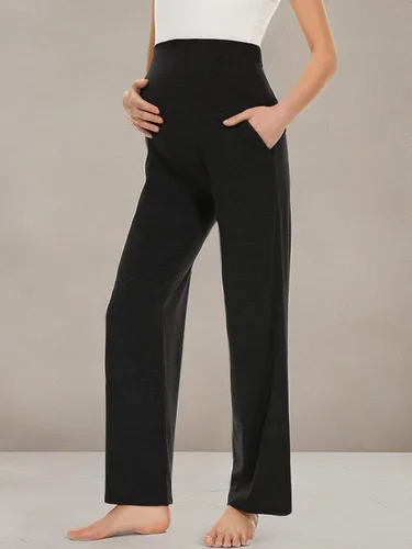 Miniatura 15 de Ecavus Pantalones de maternidad anchos y rectos para mujer, versátiles, cómodos, palazzo, elásticos, con bolsillos
