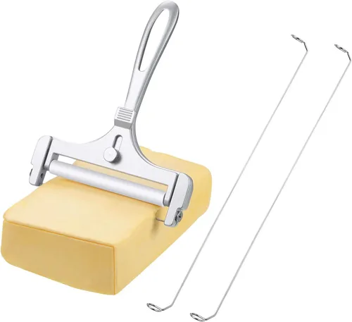 Patelai Cortador de queso de alambre de acero inoxidable con alambre de grosor ajustable, cortador de bloque de queso de mano para cheddar gruyere