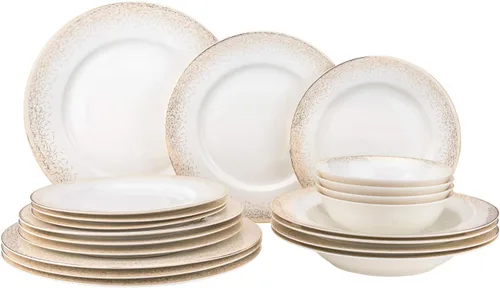 Miniatura 7 de EURO Porcelain Juego de vajilla de 20 piezas para vajilla de porcelana de hueso de lujo chapada en oro de 24 quilates ("Amanda" 5669-20G)