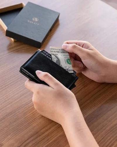 Miniatura 6 de VULKIT Tarjetero Pop Up Slim Wallet Cuero RFID Bloqueo Tarjetero Caja Hasta 8 Tarjetas de Crédito