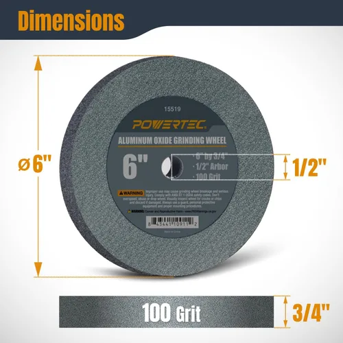 Miniatura 2 de Powertec Rueda de Esmeril para Amoladora de Banco, Rueda de Molienda de 6 Pulgadas de 100 Grano, Óxido de Aluminio, 6 Ruedas de Esmeril para Ruedas