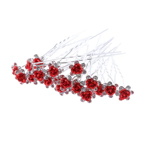 Miniatura 10 de 20pcs Rhinestone Rose Flower Hair Bobby Pin Crystal Bride Wedding Metal Clip de pelo Decoración U forma joyería accesorios, Cabello de cristal