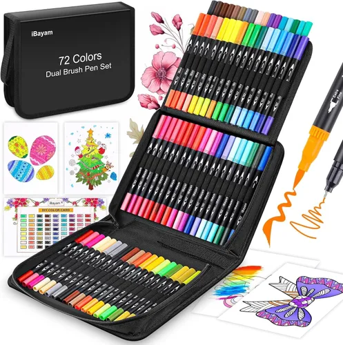 iBayam Juego de marcadores artísticos, 72 colores de plumones de doble punta para libro de colorear para adultos, tomar notas, caligrafía, escribir