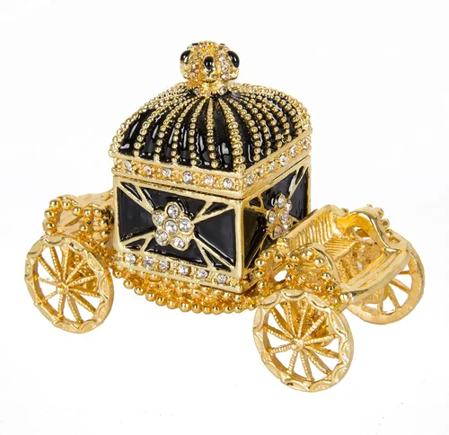 Miniatura 2 de QIFU Pintado a mano esmaltado Royal Carriage Bisagra Joyería Caja de baratija, regalo único decoración del hogar (dorado)