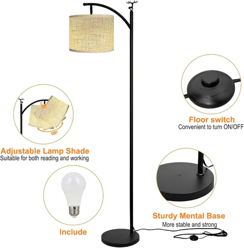 Miniatura 4 de Lámpara de pie, lámpara de pie para sala de estar con bombilla LED de 3 temperaturas de color, lámpara de pie, pantalla de lino de alta calidad