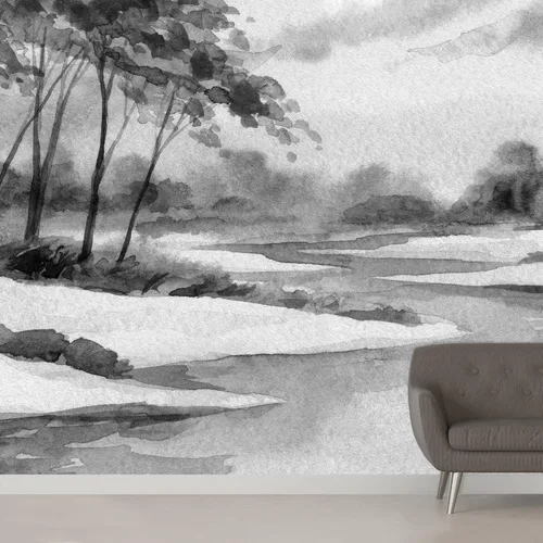 Miniatura 35 de SIGNWIN Adhesivo mural removible para pared, luz solar mística, niebla, bosque de árboles verdes, naturaleza, desierto, fotografía, realismo