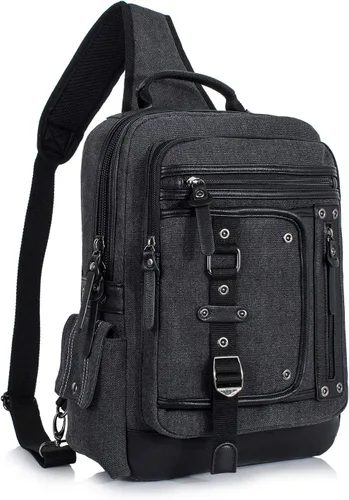Bolsa de mensajero para hombre, bolsa cruzada de lona, mochila cruzada, bolsa de hombro para laptop, senderismo, mochilas casuales tácticas Negro
