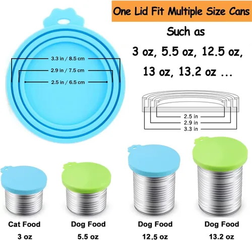 Miniatura 3 de Comtim Tapas de silicona para latas de comida para mascotas (tamaño universal, una para 3 latas de comida de tamaño estándar), azul y verde
