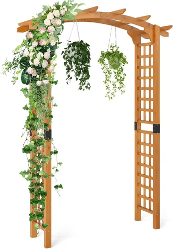Miniatura 9 de Giantex Enrejado de madera para jardín de 7 pies, arco de boda para patio al aire libre, cumpleaños, fiesta nupcial, decoración de graduación