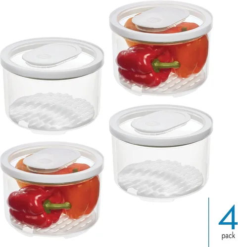 Miniatura 2 de iDesign - Contenedor redondo para refrigerador, con bandeja de drenaje extraíble y tapa, juego de 4 unidades, transparente