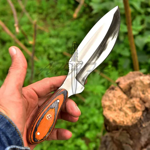 Miniatura 6 de Cuchillo Bowie - Acero D2, mango de madera PAKKA de 9", naranja, táctico y para exteriores, con funda - KE-0549-HK