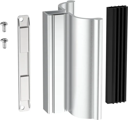Manija de puerta de ducha sin marco cromada brillante de 3-3/4 pulgadas con pestillo de metal, canal en U de acero inoxidable con imán para puerta