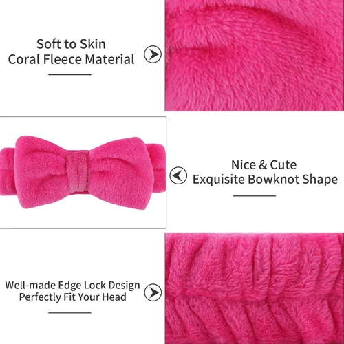 Miniatura 2 de Ondder Paquete de 8 diademas de maquillaje con lazo, bandas para el cabello cosmético facial esponjosas para mujeres y niñas, ideales para lavar