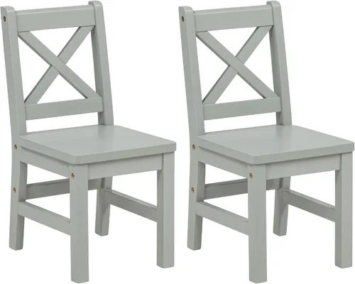 Miniatura 4 de eHemco Silla infantil con respaldo en X de madera maciza, natural, juego de 2